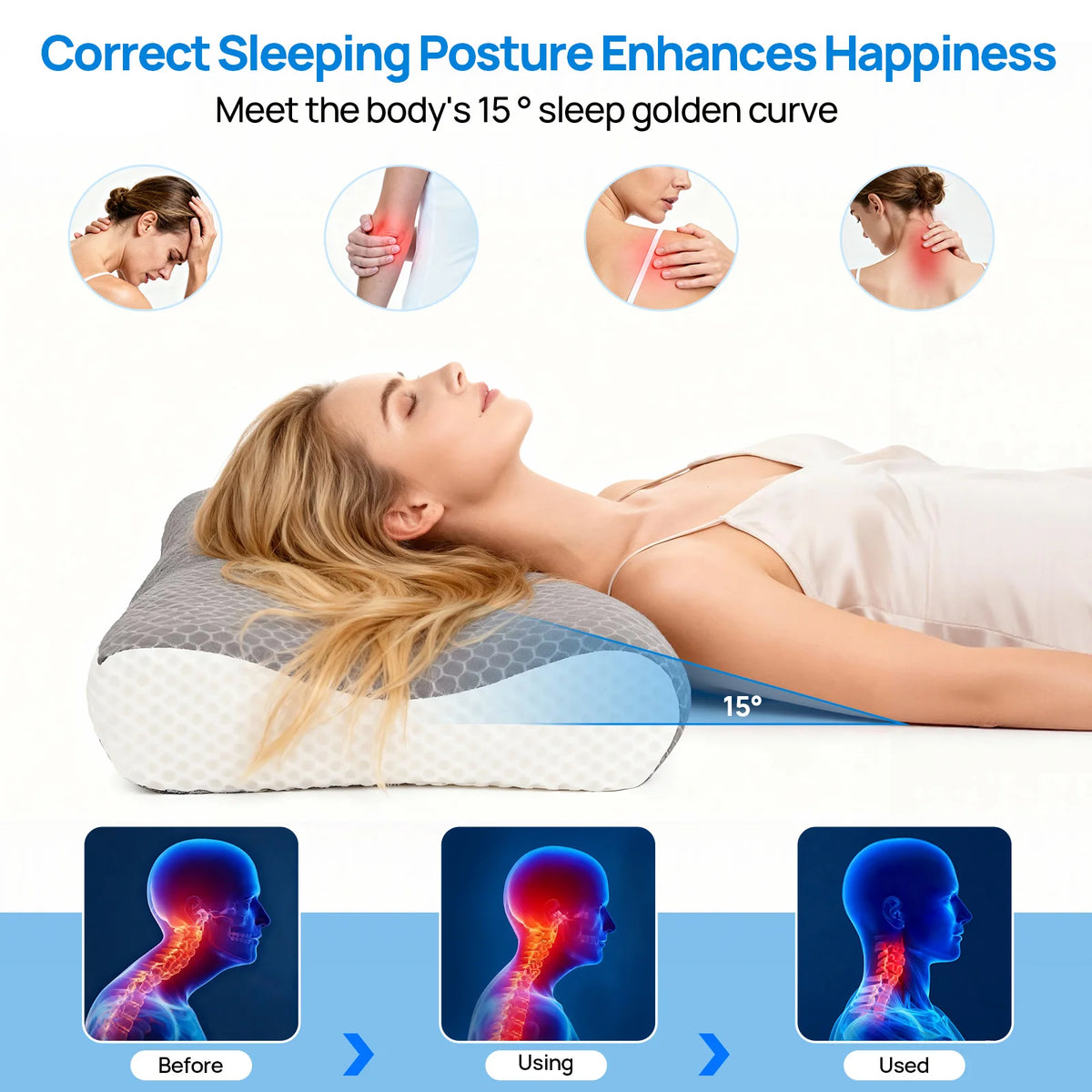 JHK Cervical Memory Foam Pillow Double Sided Cooling Contour Design