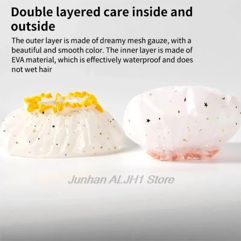 Reusable Waterproof Double Layer Pvc Shower Cap For Bathroom Use