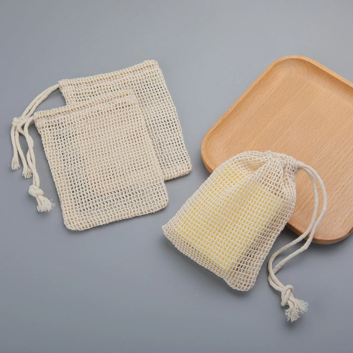 Premium Cotton Soap Saver Pouches Featuring Durable Exfoliating Mesh