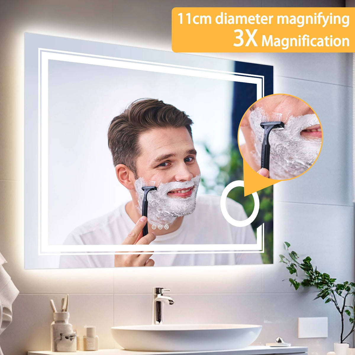 Borwart Fogless Led Bathroom Mirror With Magnifying Glass