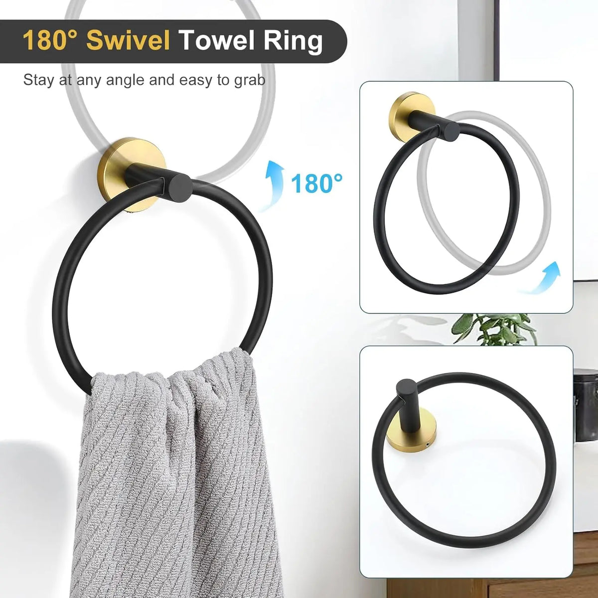 Wall Mounted Bathroom Hardware Set Towel Bar Ring And Hook