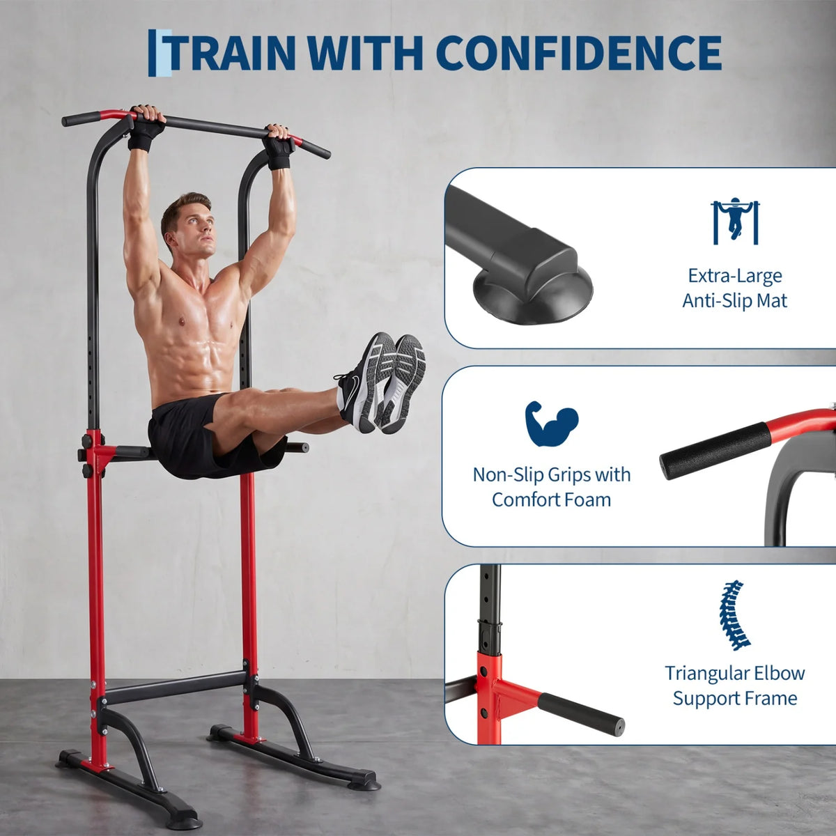 HiMiss Adjustable Power Tower With Dip Station For Home Workouts