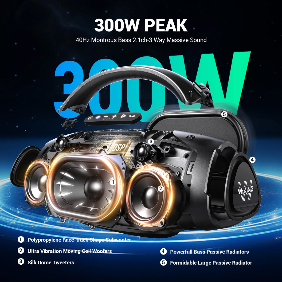 W-King X20 Portable Bluetooth Speaker 200W Waterproof Outdoor Boombox