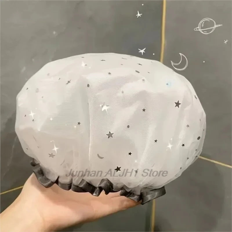 Reusable Waterproof Double Layer Pvc Shower Cap For Bathroom Use
