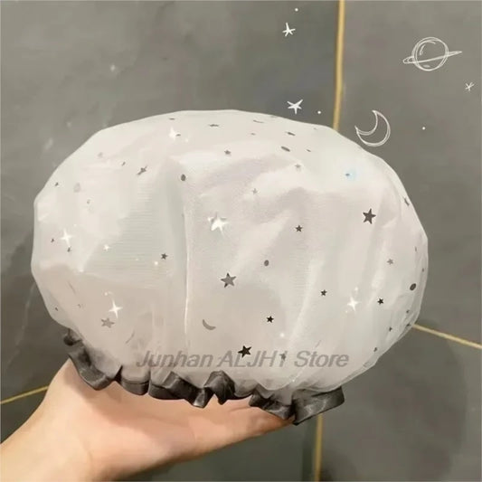 Reusable Waterproof Double Layer Pvc Shower Cap For Bathroom Use