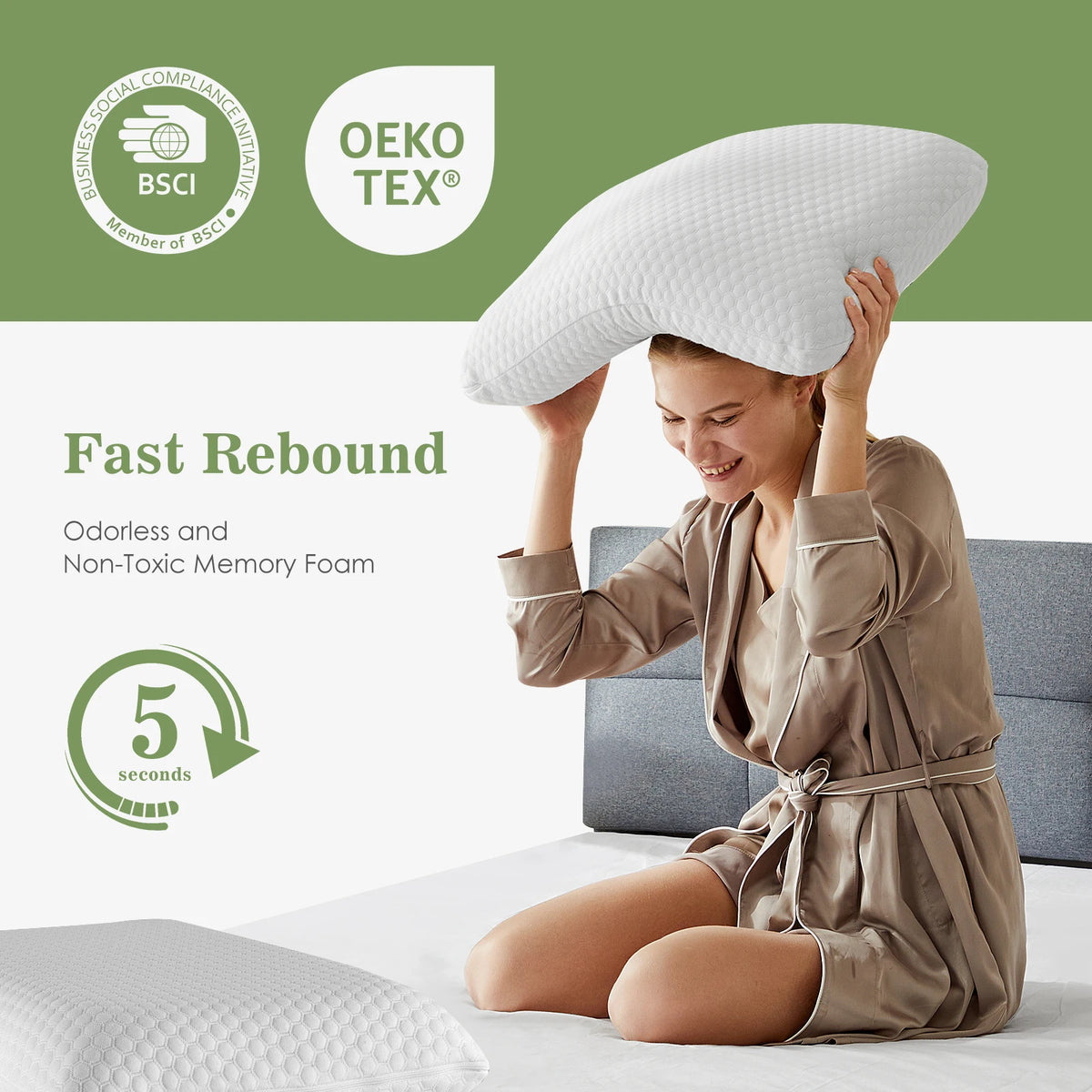 JHK Cooling Memory Foam Bed Pillows With Washable Covers