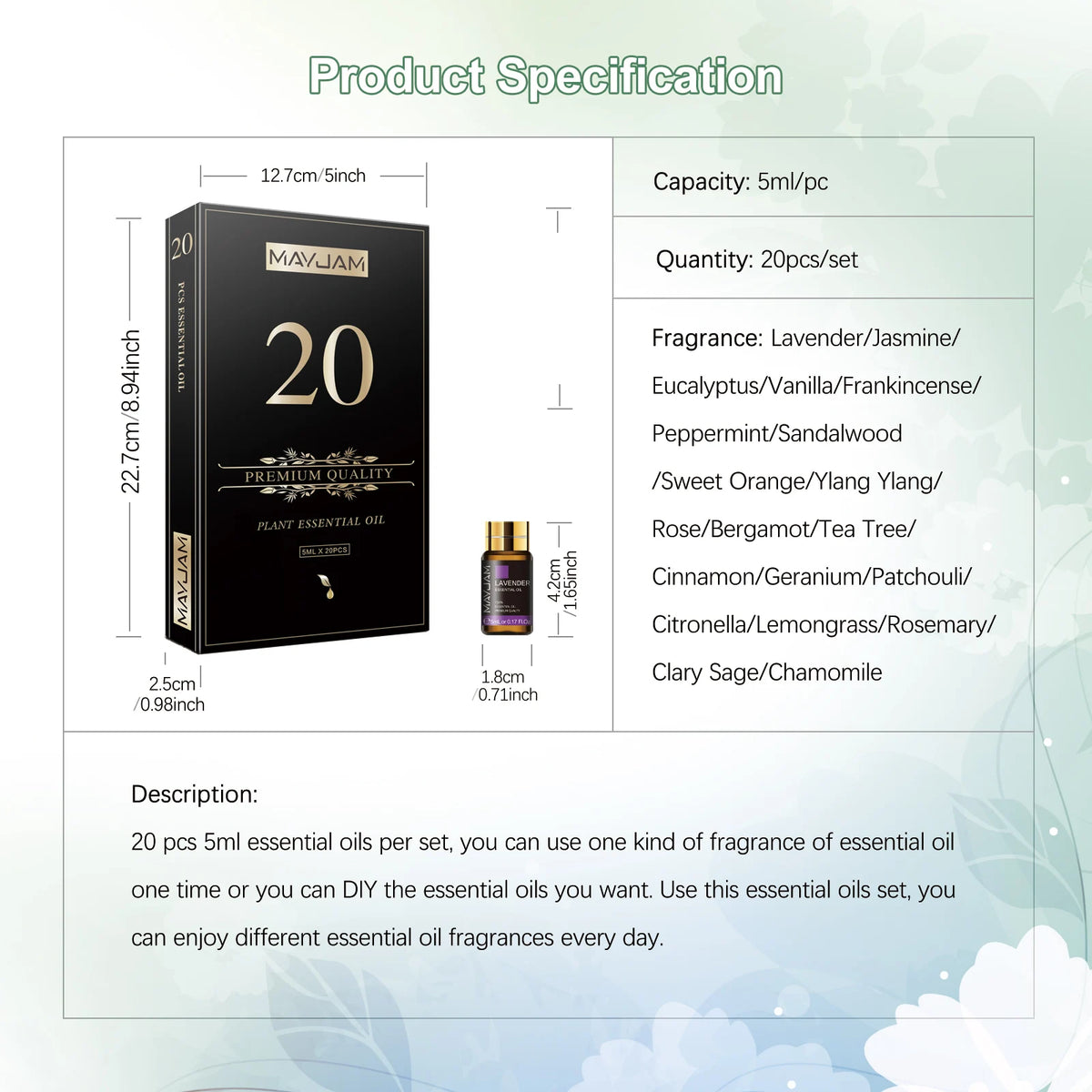 Mayjam 20 Bottles Essential Oils Kit Natural Aromatherapy Blend