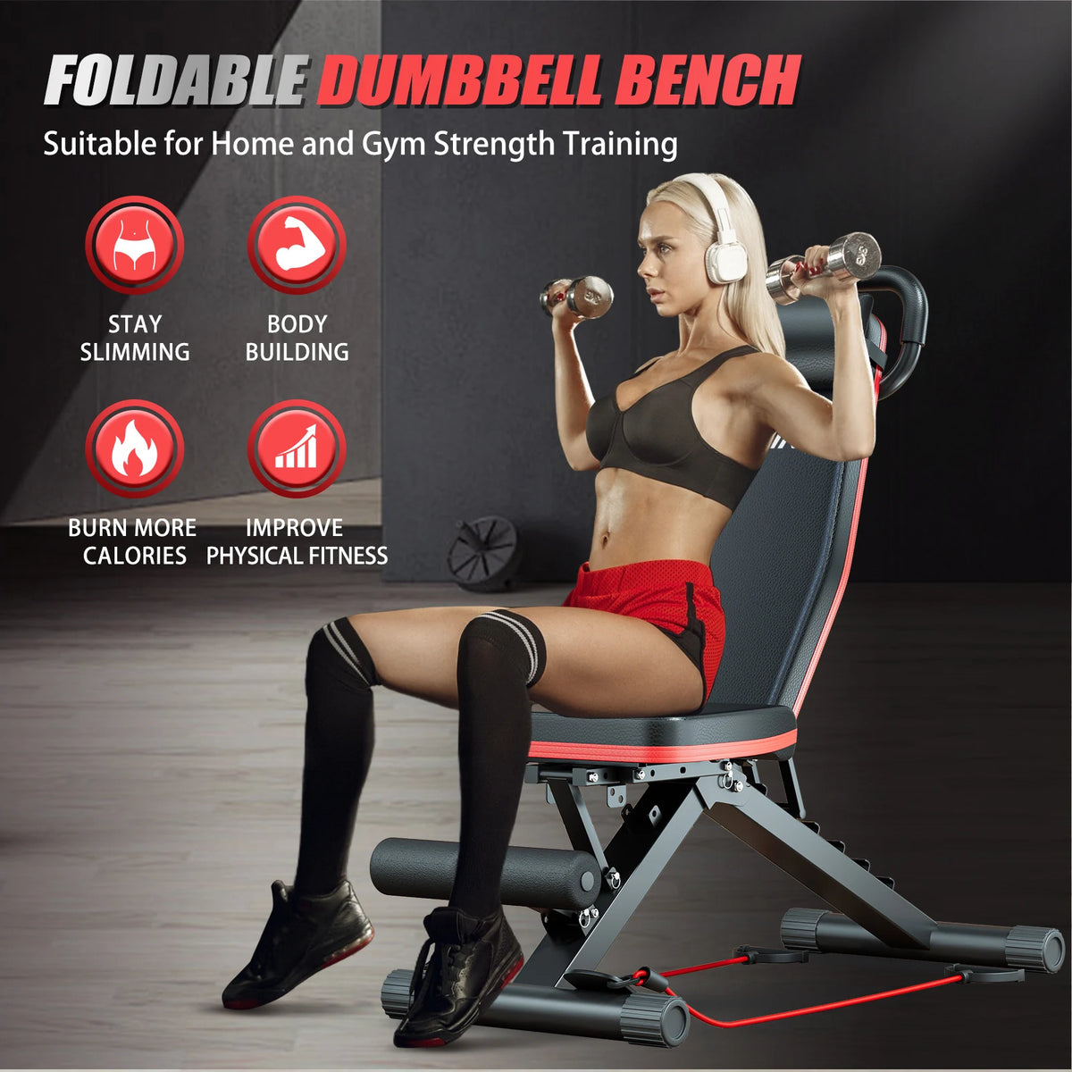 Foldable Dumbbell Bench 6 Adjustable Levels Pre Assembled Multifunctional Workout