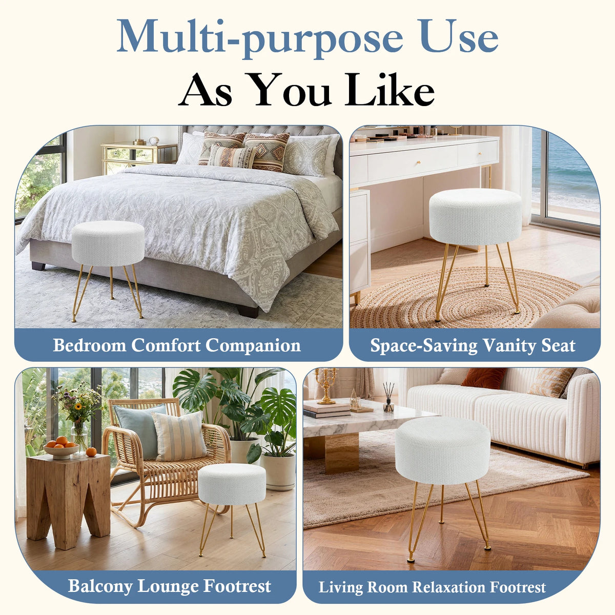 JHK Round Ottoman Velvet Footrest Chair Living Room Vanity Stool