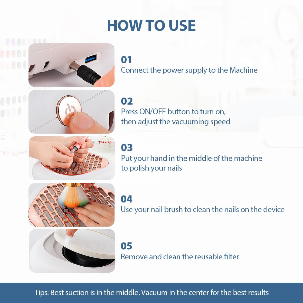 LIARTY Nail Dust Collector With Adjustable Suction And Dual Filters