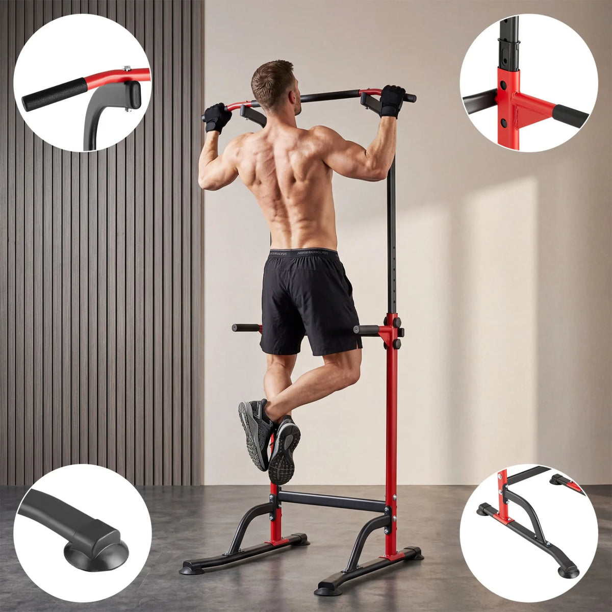 HiMiss Adjustable Power Tower With Dip Station For Home Workouts