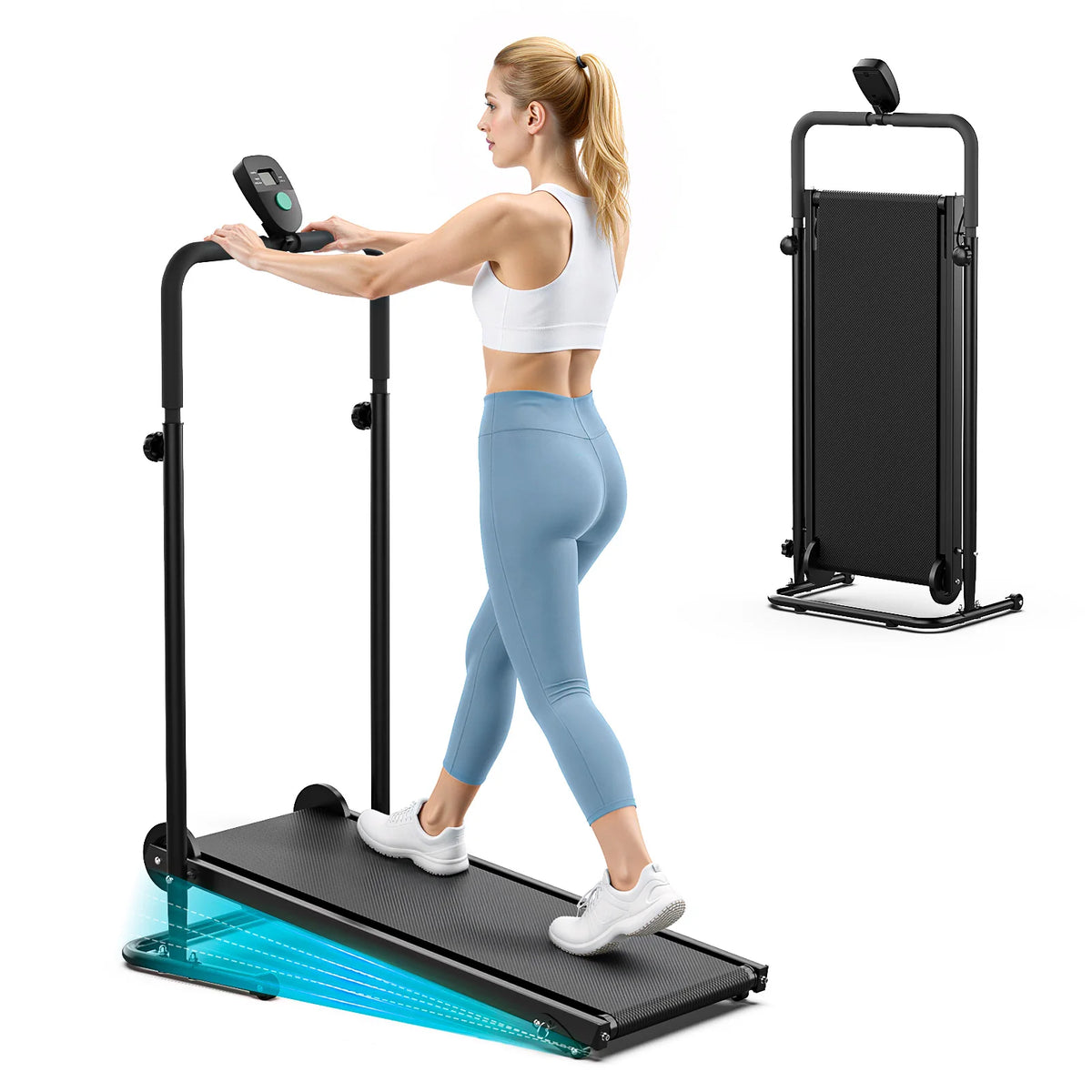 Akluer Mechanical Non Motorized Treadmill With Fixed Incline Lcd Display