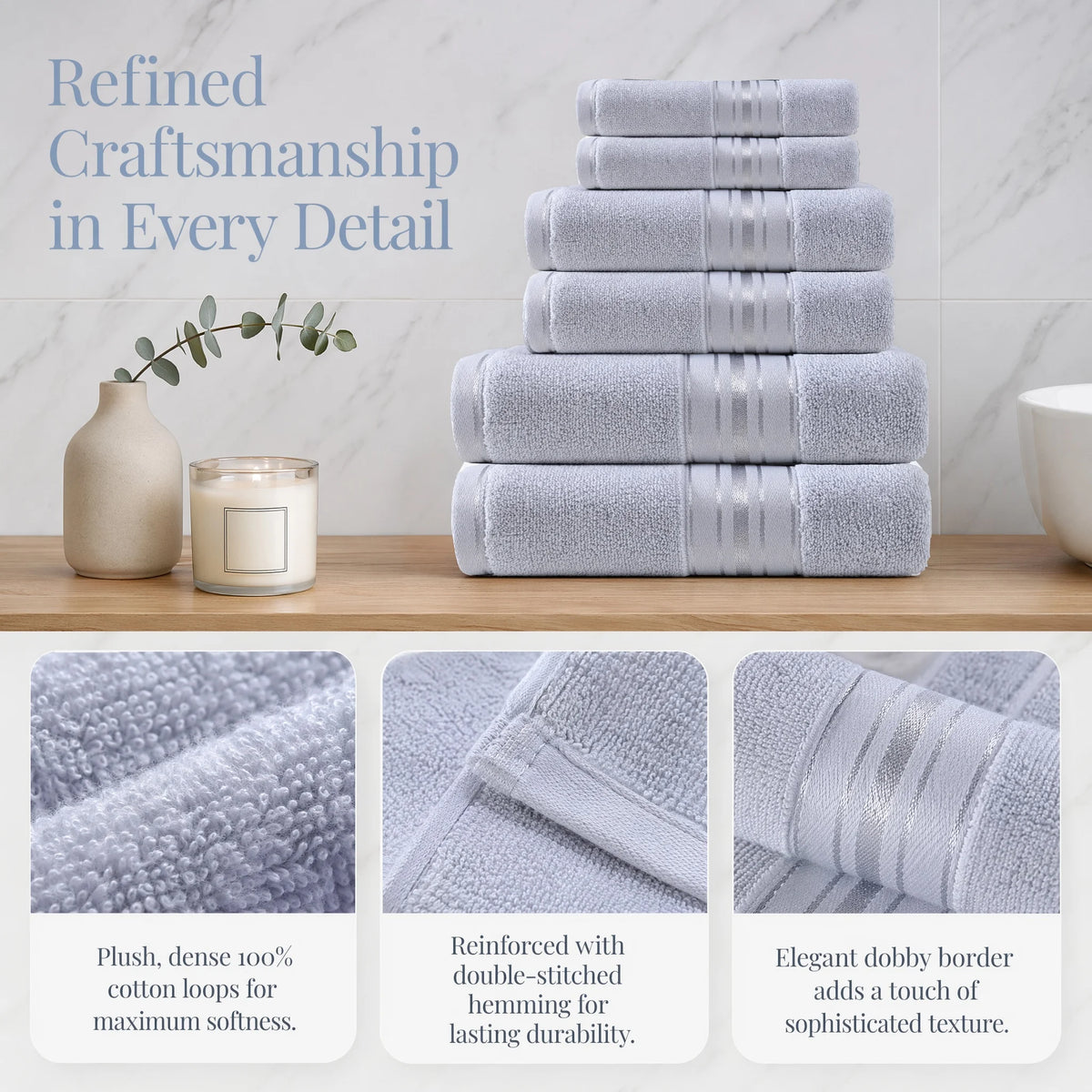 Luxury Six Piece Cotton Towel Set For Bathroom Use