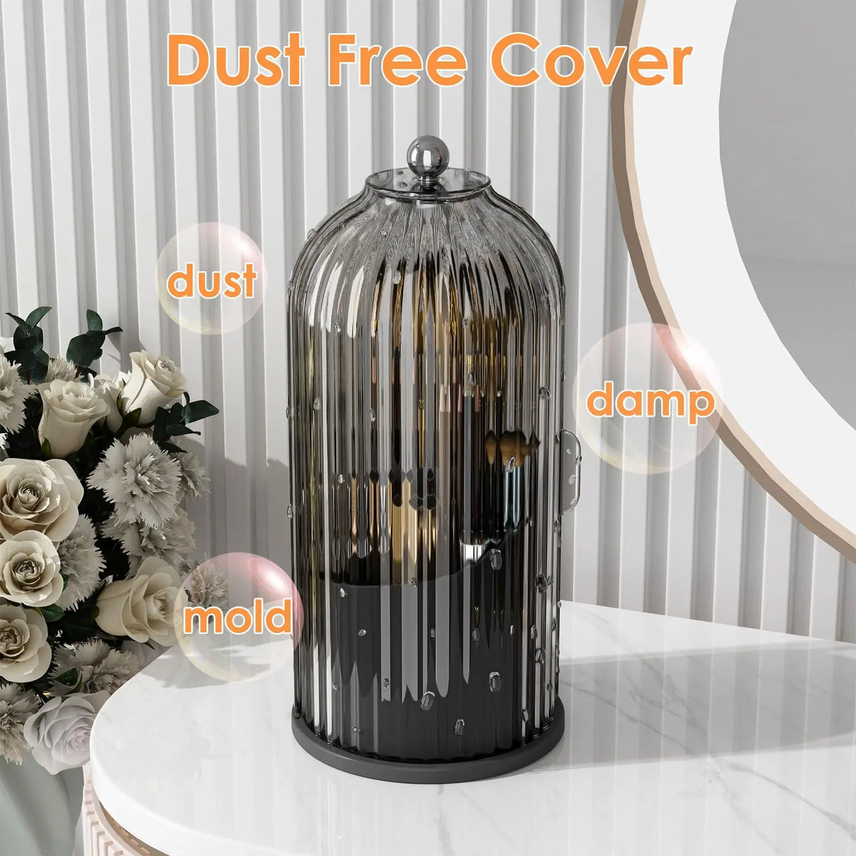 Clear Rotating Makeup Brush Holder With Dustproof Lid