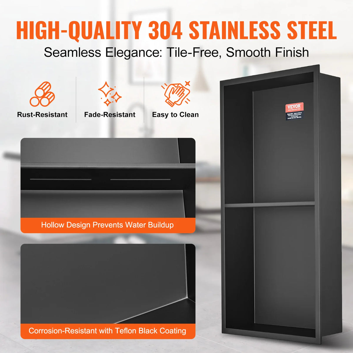 SucceBuy 304 Stainless Steel Shower Niche Double Storage Rack