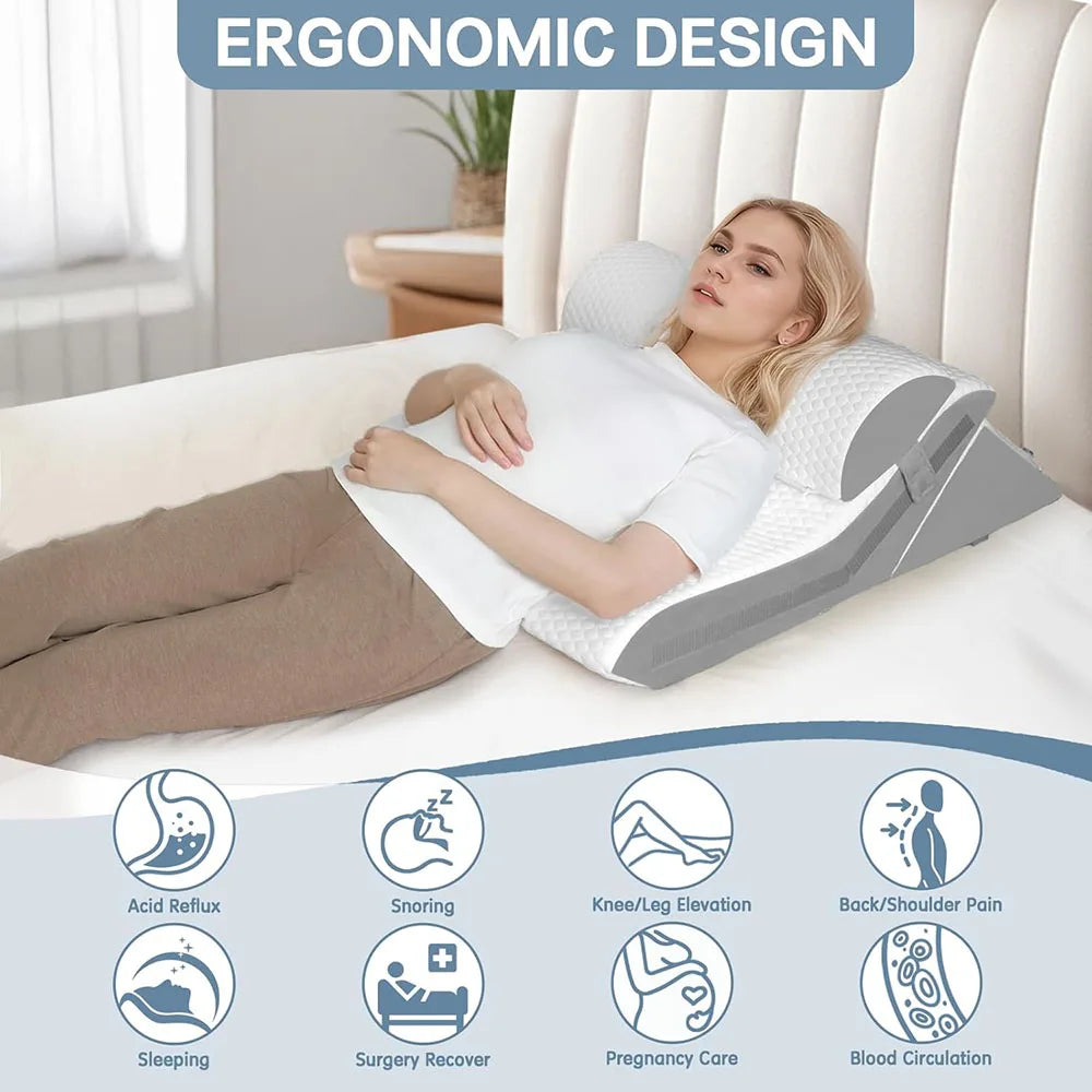 Memory Foam Wedge Pillow With Adjustable Incline Neck Support