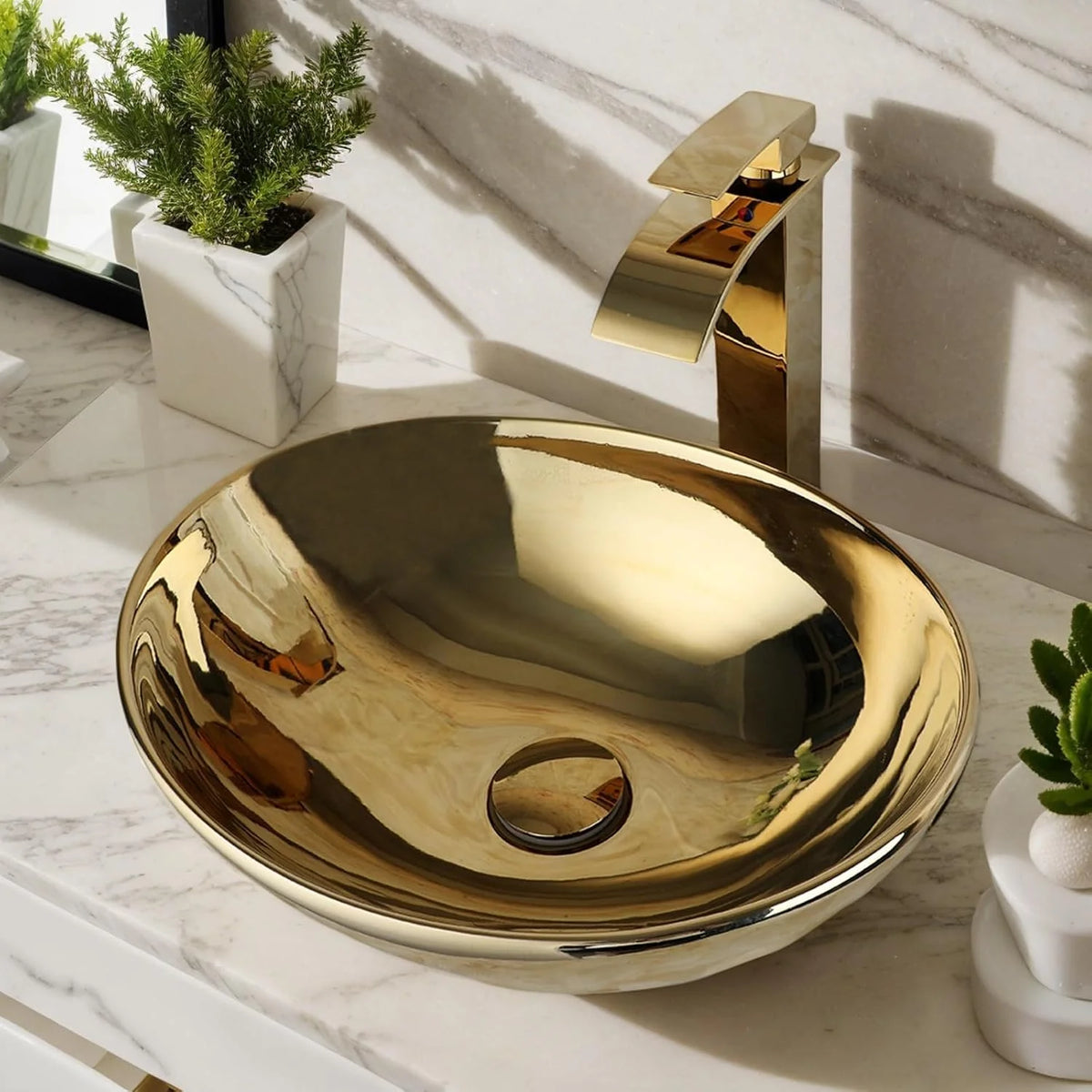 KEMAIDI Ceramic Bathroom Vanity Vessel Sink With Faucet