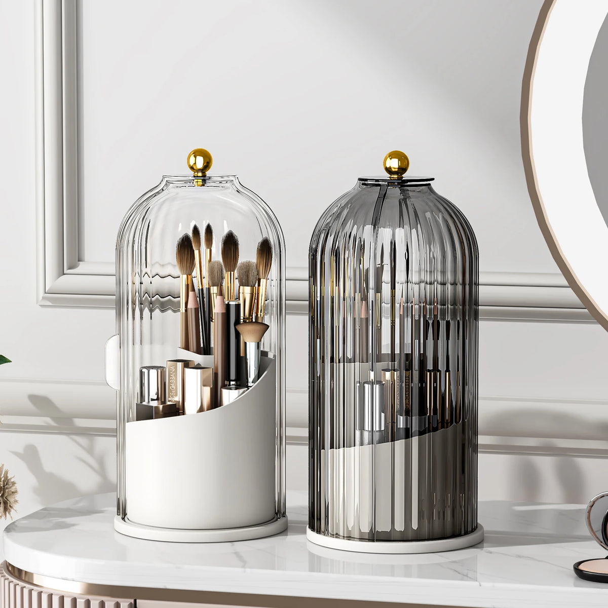 Clear Rotating Makeup Brush Holder With Dustproof Lid
