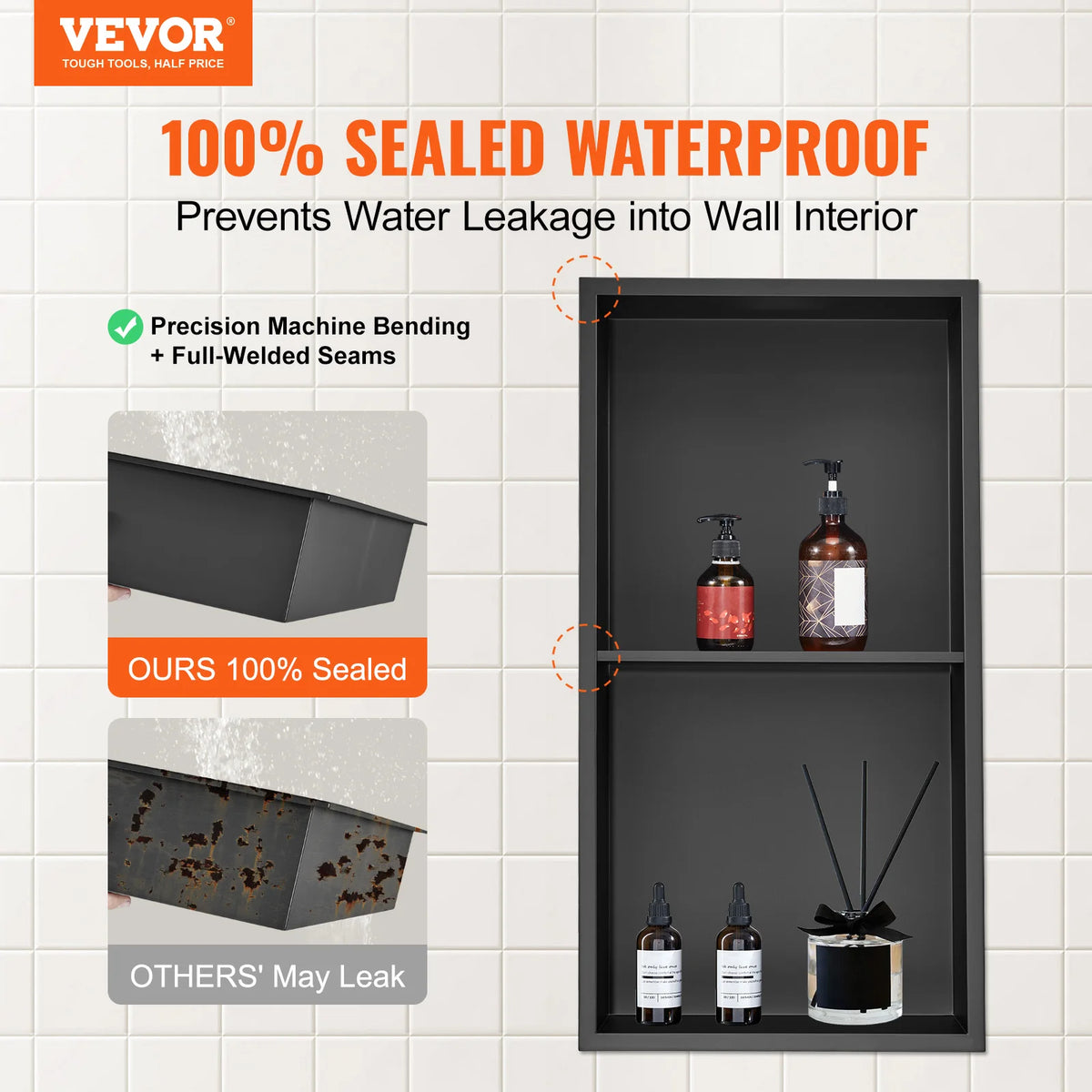 SucceBuy 304 Stainless Steel Shower Niche Double Storage Rack