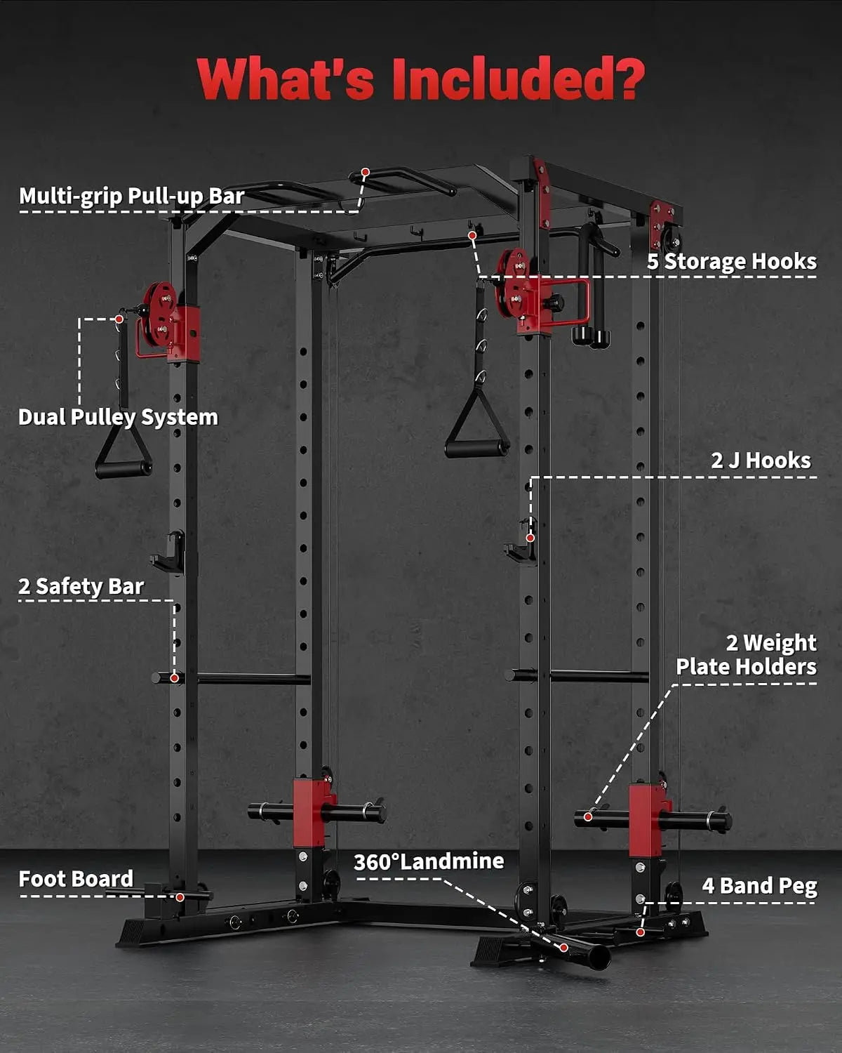 Tacleekii Multifunctional Power Rack With Dual Pulley System