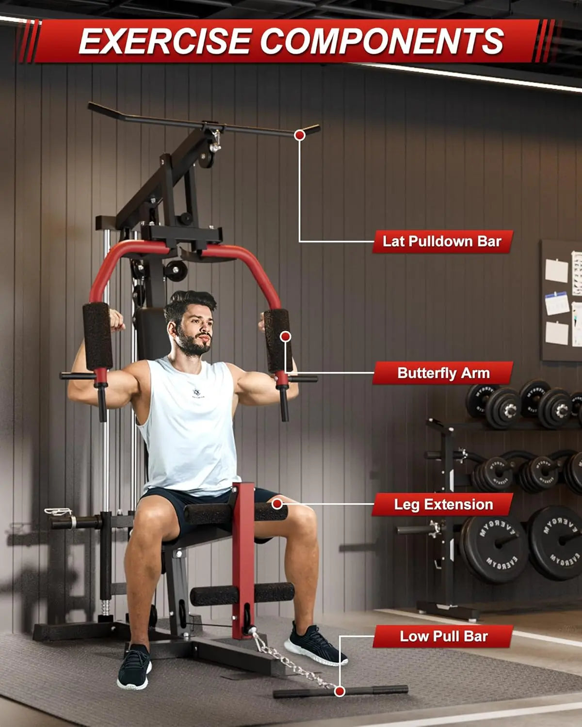 HiMiss 5-In-1 Home Gym Lat Pulldown Chest Press System