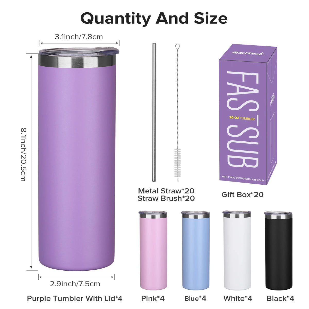 Fastsub Powder Coated Stainless Steel Insulated Tumbler With Straw