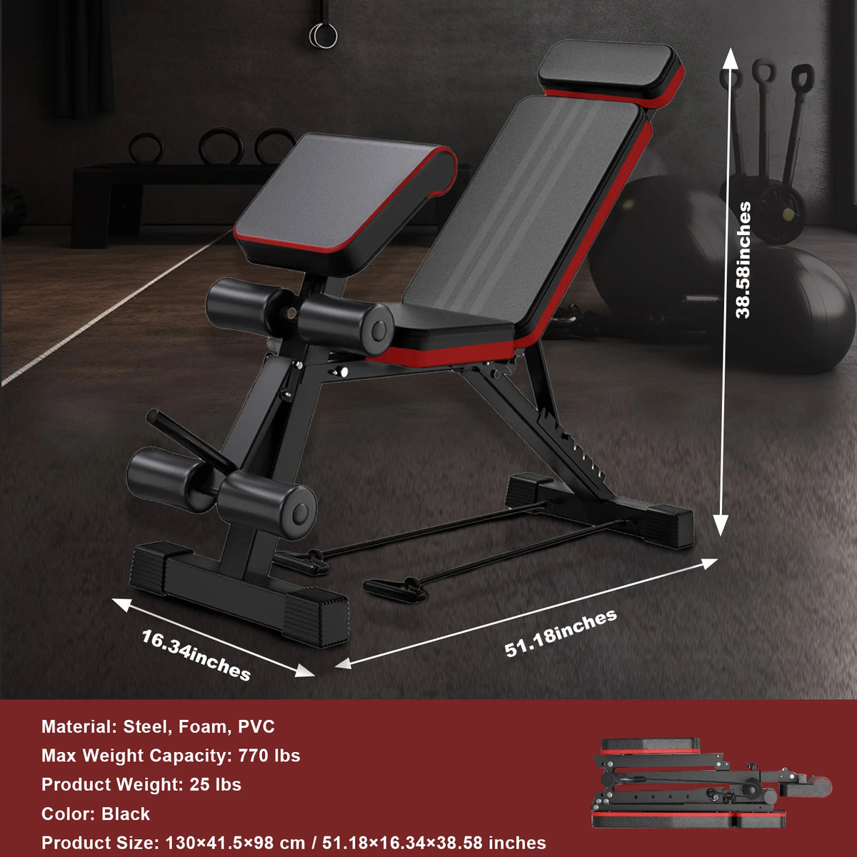Adjustable Foldable Incline Decline Weight Bench for Full Body Training