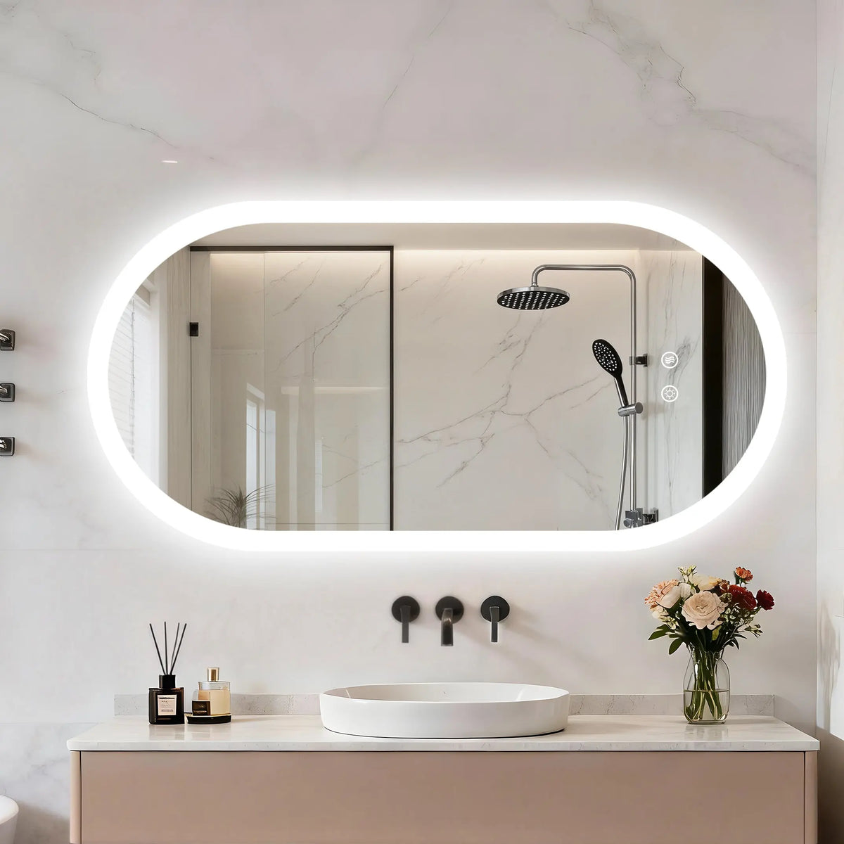 Borwart Smart Led Bathroom Mirror Oval Anti Fog Dimmable Frameless