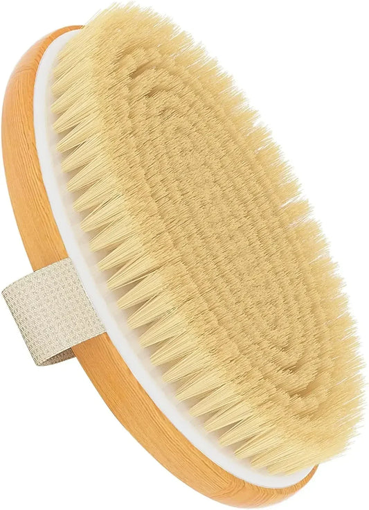 Natural Bristle Dry Body Brush Exfoliates Skin Promotes Circulation