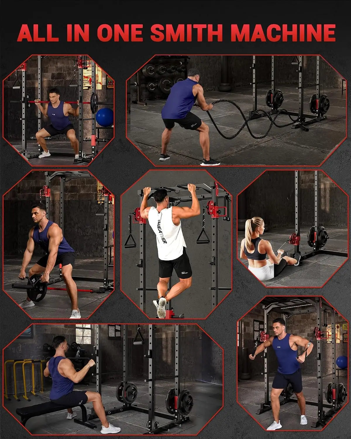 Tacleekii Multifunctional Power Rack With Dual Pulley System