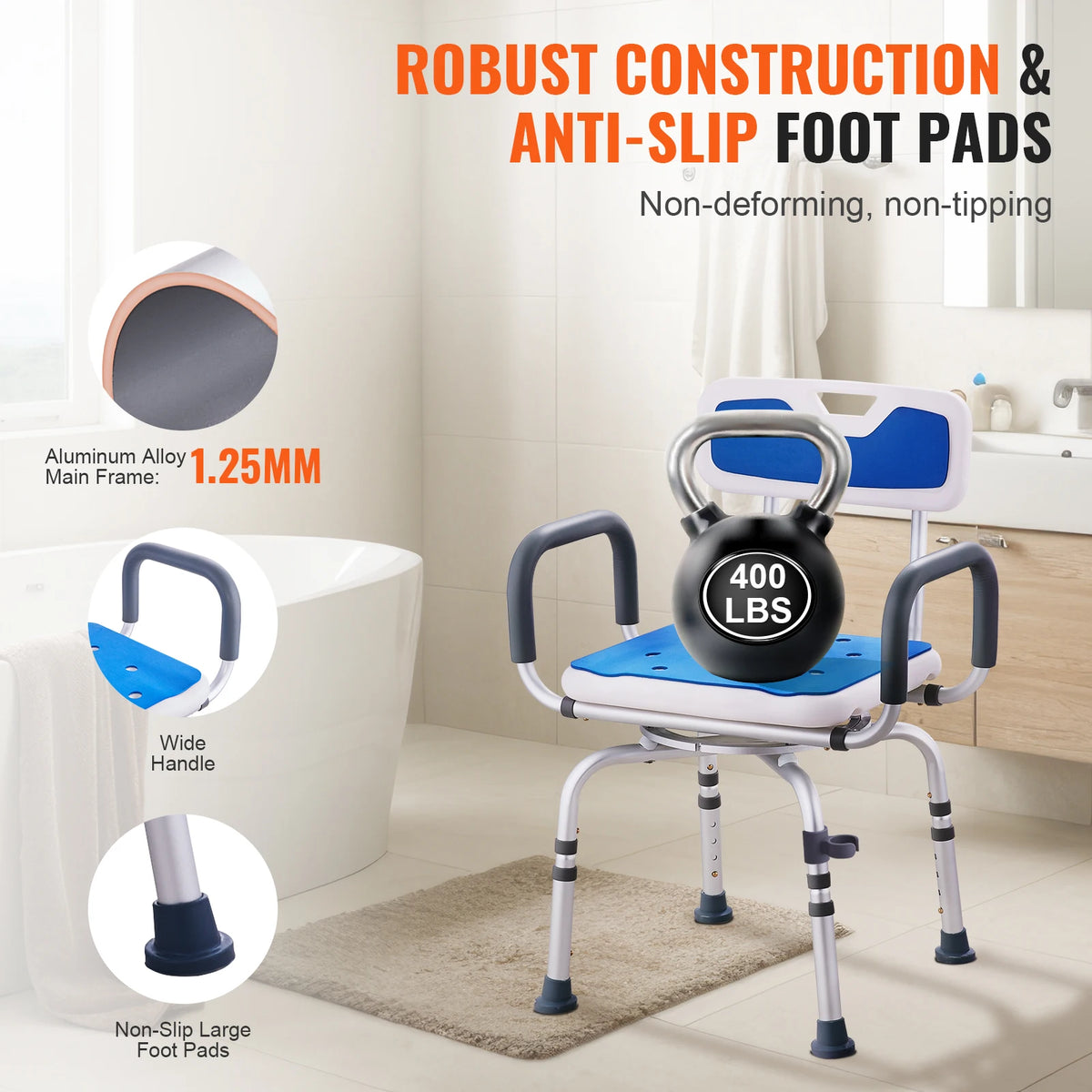 SucceBuy Swivel Shower Chair With Armrest And Backrest For Bathtub