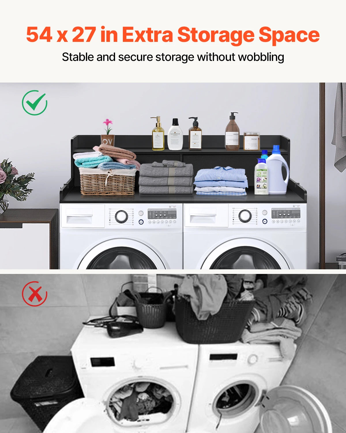 SucceBuy Washer Dryer Countertop With Storage Shelf Unit