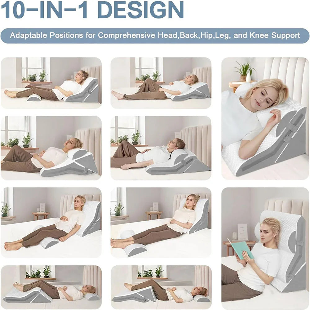 Memory Foam Wedge Pillow With Adjustable Incline Neck Support