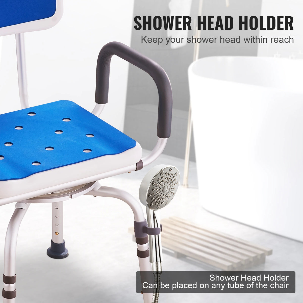 SucceBuy Swivel Shower Chair With Armrest And Backrest For Bathtub