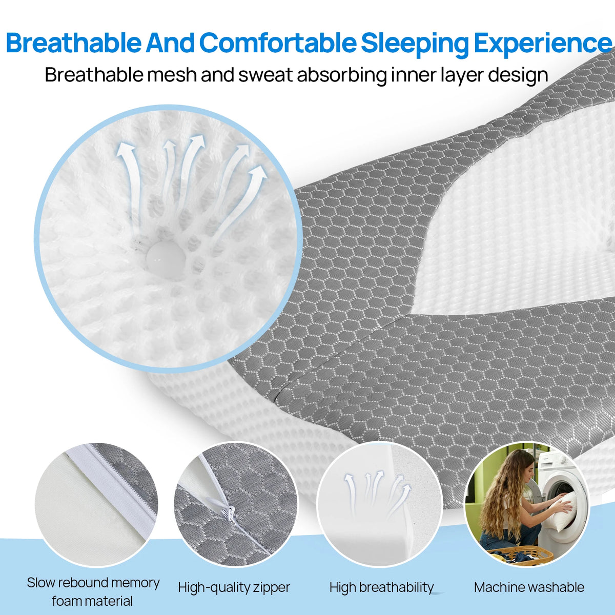 JHK Cervical Memory Foam Pillow Double Sided Cooling Contour Design