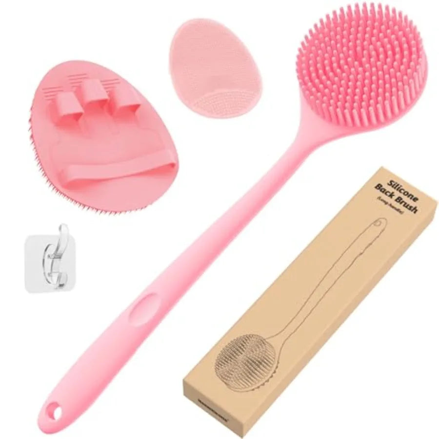 3Pc Silicone Scrubber Set Bath Glove Face Brush Body Exfoliator