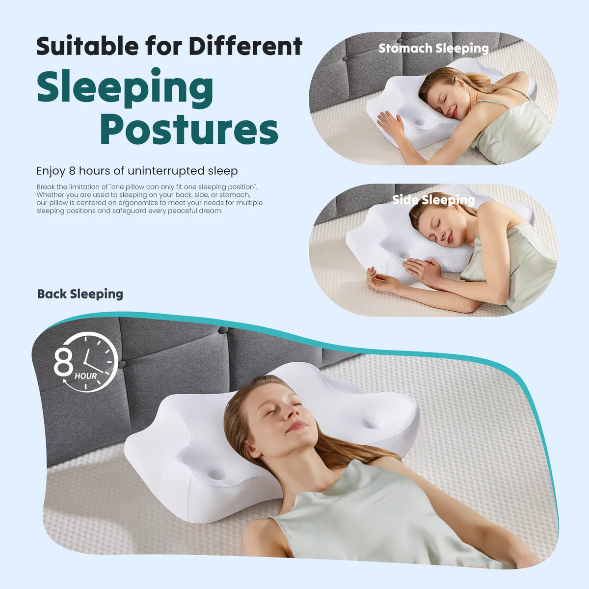 JHK Ergonomic Memory Foam Cervical Neck Pillow With Cooling Pillowcase