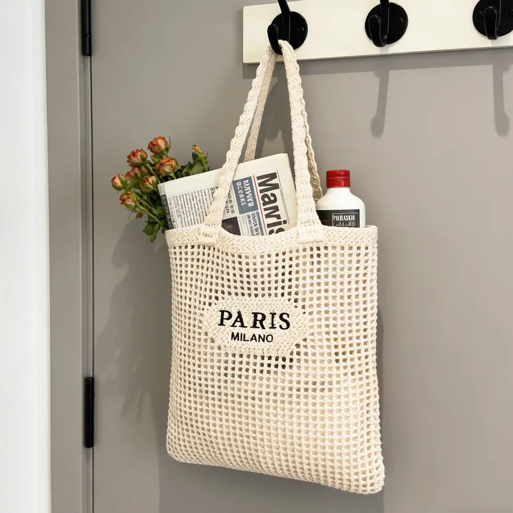 HATISAN Crochet Mesh Tote Bag for Women Beach Travel