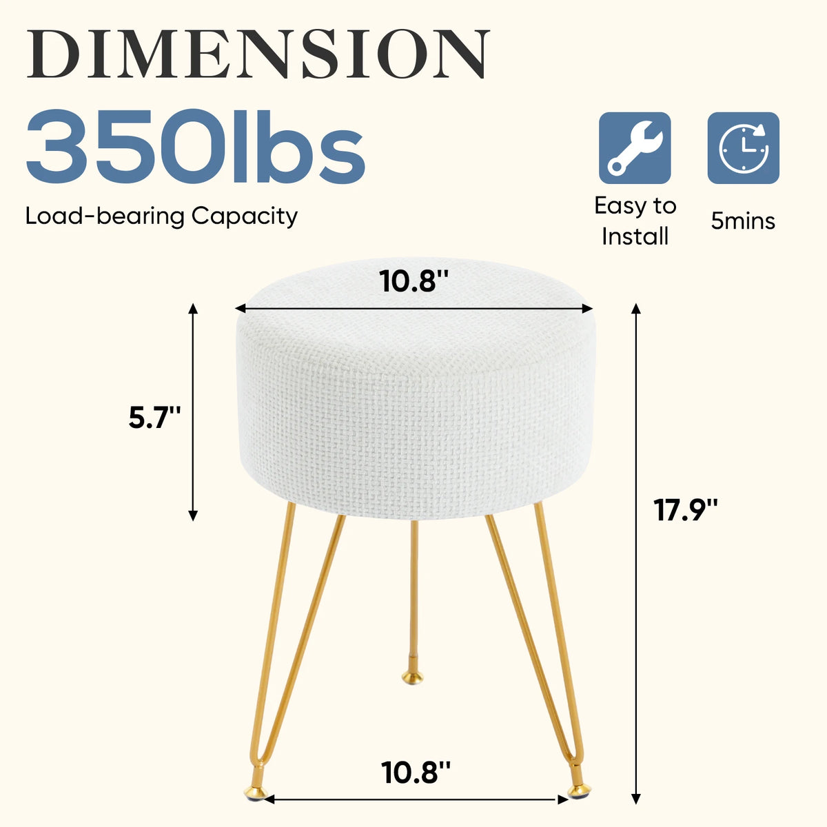 JHK Round Ottoman Velvet Footrest Chair Living Room Vanity Stool