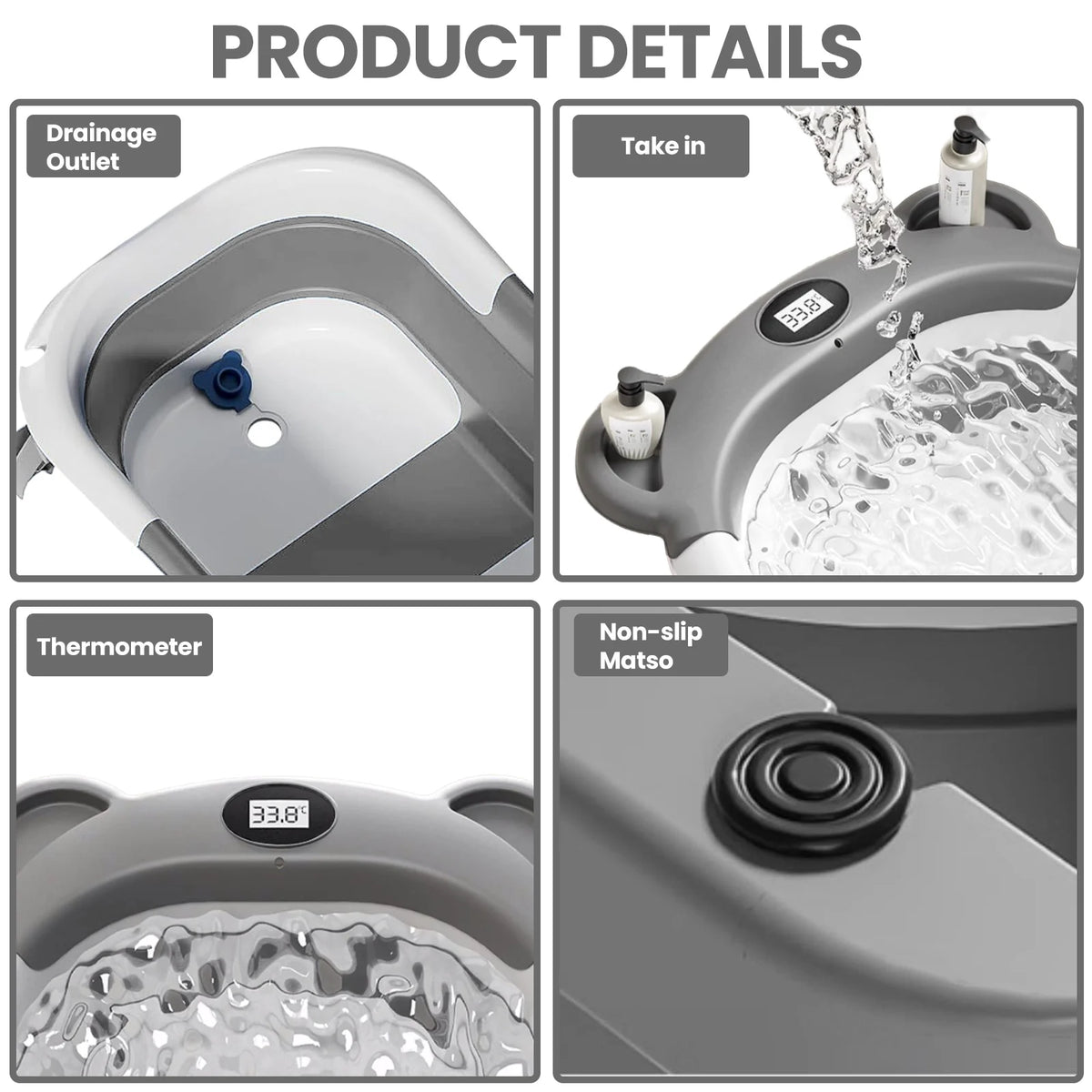Collapsible Portable Baby Bathtub With Thermometer And Floating Cushion