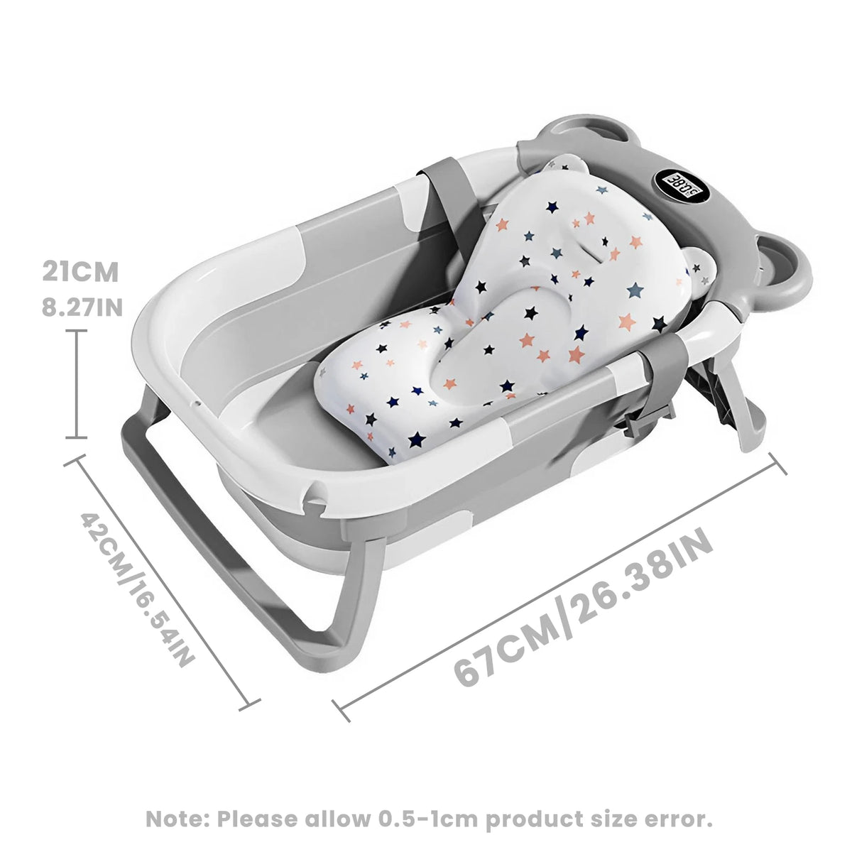 Collapsible Portable Baby Bathtub With Thermometer And Floating Cushion