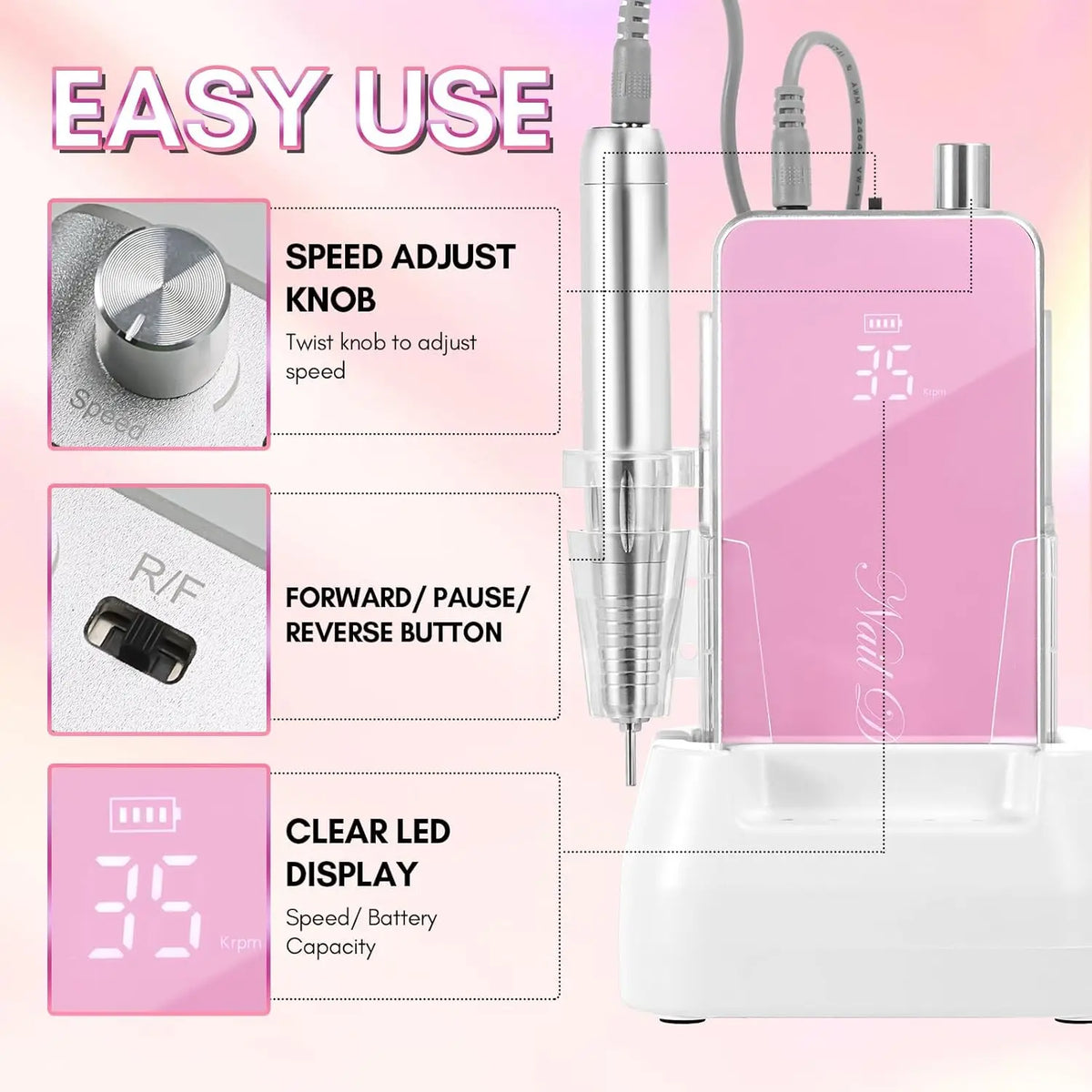 Makartt Professional Rechargeable Electric Nail Drill With Coreless Motor