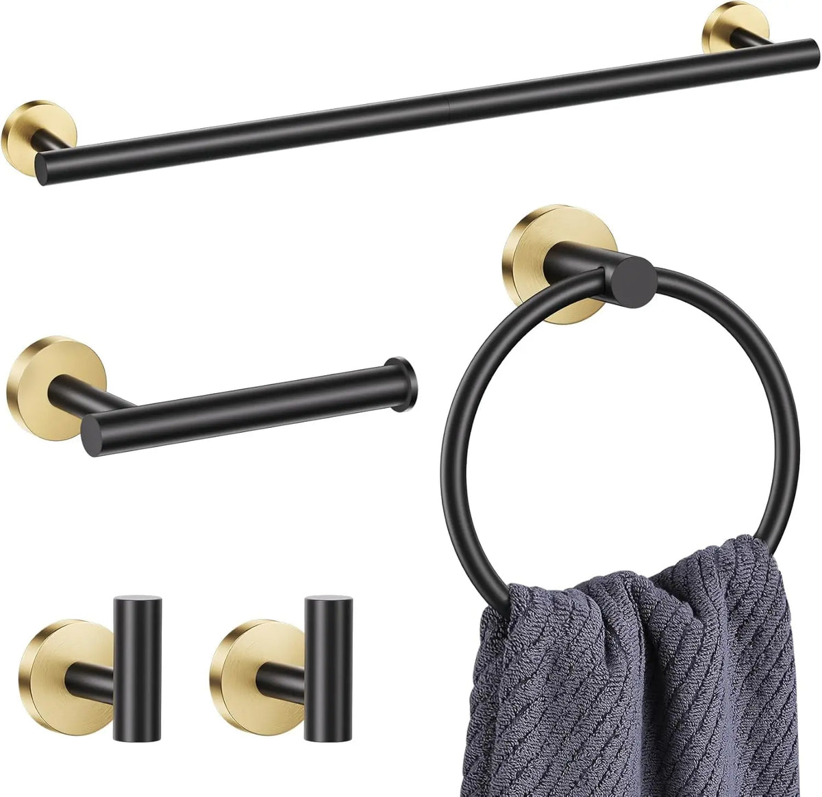 Wall Mounted Bathroom Hardware Set Towel Bar Ring And Hook