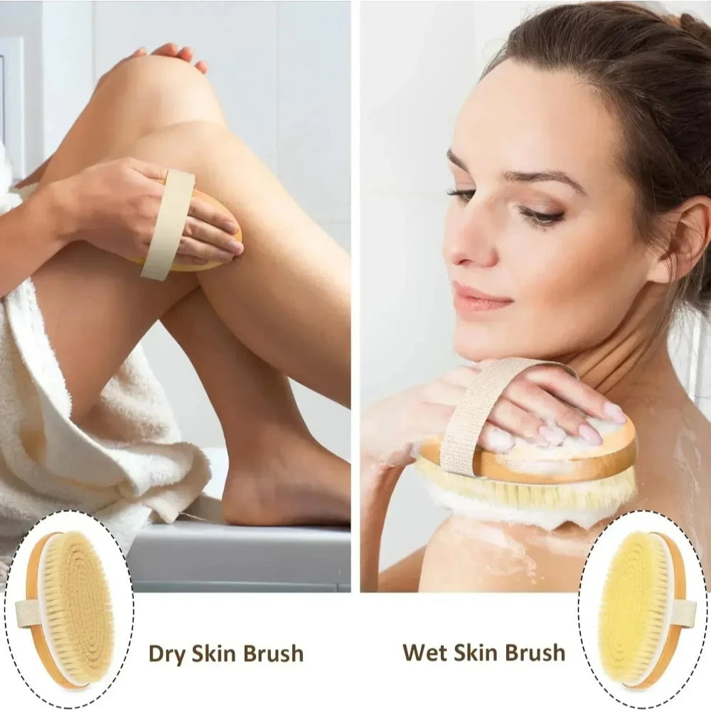 Natural Bristle Dry Body Brush Exfoliates Skin Promotes Circulation
