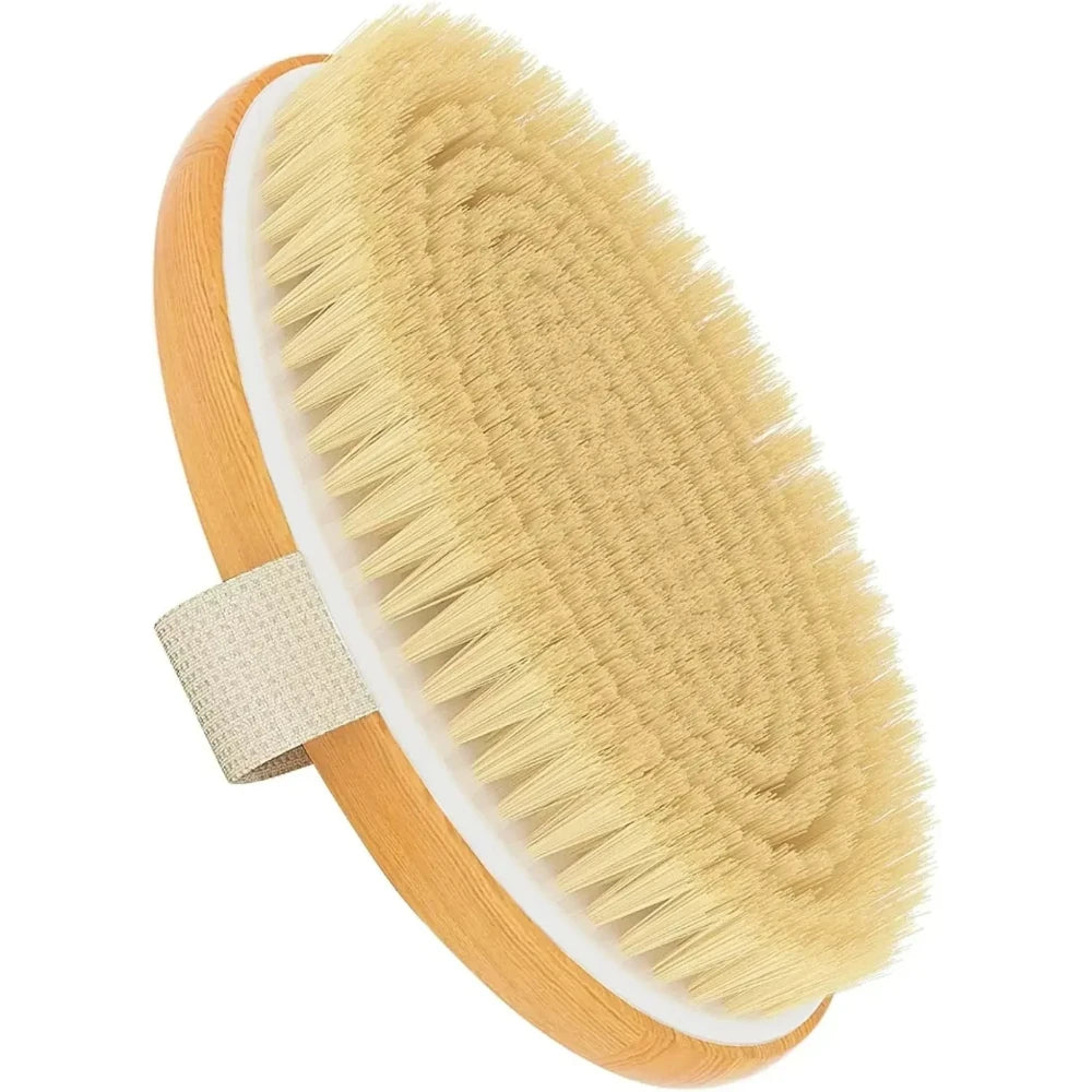 Natural Bristle Dry Body Brush Exfoliates Skin Promotes Circulation