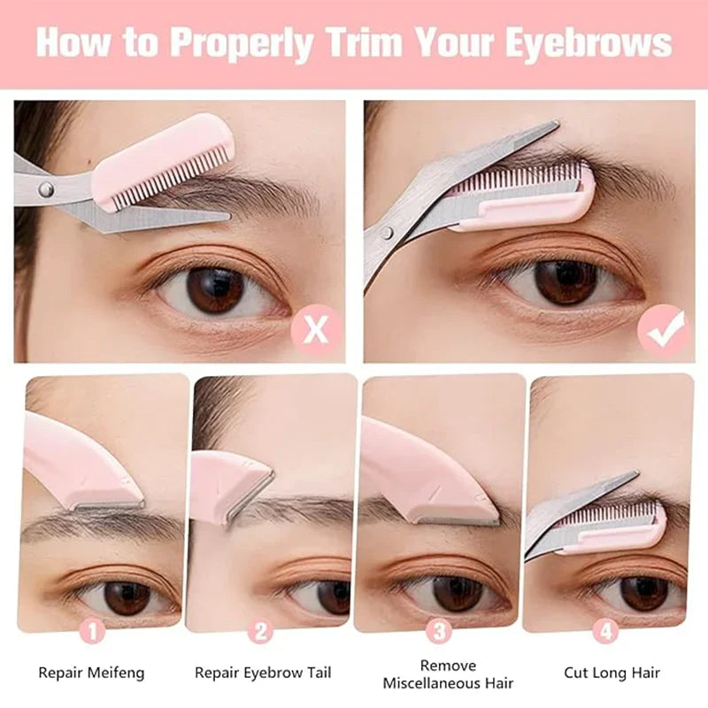Eyebrow Trimmer Razor Scissors Comb Grooming Kit With Precision Tools