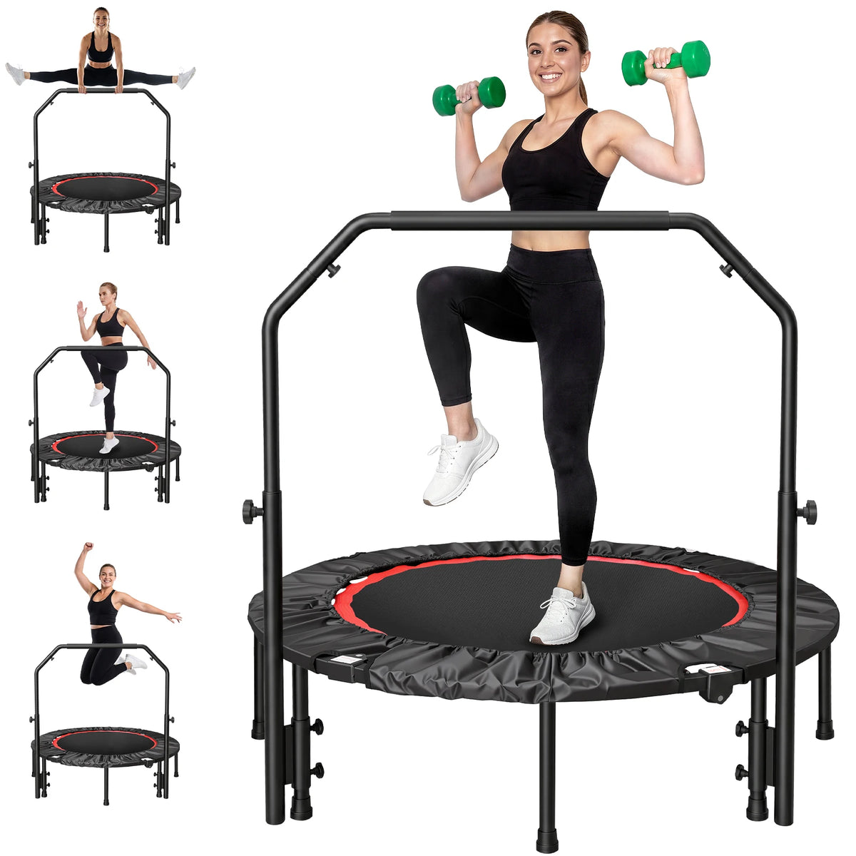 Premium Folding Rebounder Trampoline With Handlebar For Fitness Workout