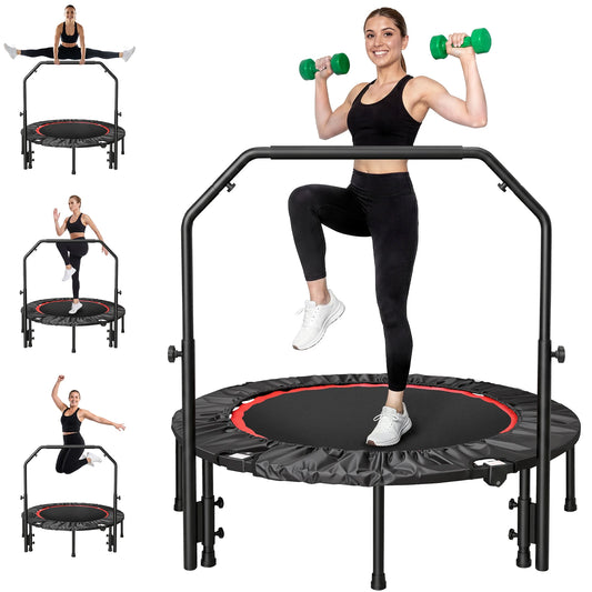 Premium Folding Rebounder Trampoline With Handlebar For Fitness Workout