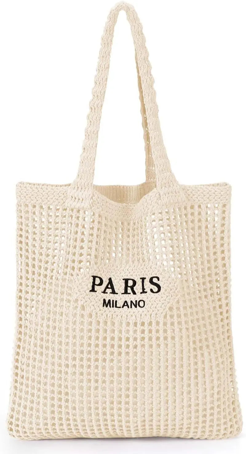 HATISAN Crochet Mesh Tote Bag for Women Beach Travel