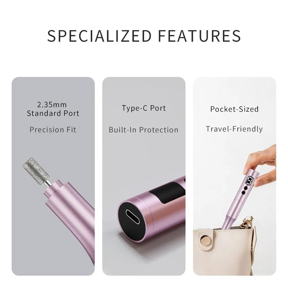 Professional Cordless Electric Nail Drill Kit With Metal Bits